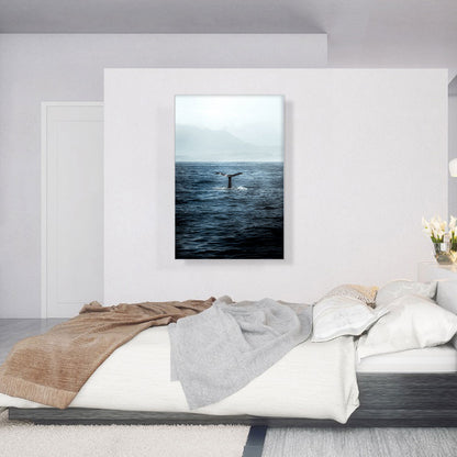 Whale Tail Ocean Waves Mountains in Fog