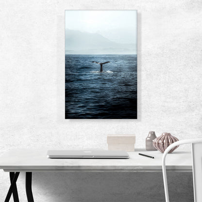 Whale Tail Ocean Waves Mountains in Fog