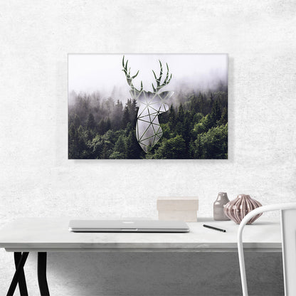 Foggy Forest Woods Canopy Deer Silhouette