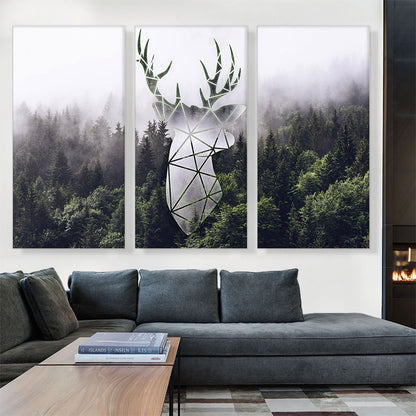 Foggy Forest Woods Canopy Deer Silhouette