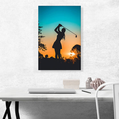 Girl Golfer Silhouette Sunset