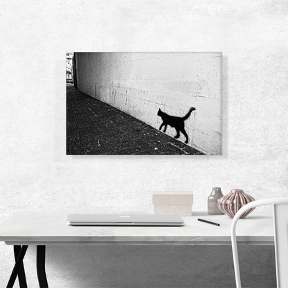 Black Graffiti Cat on White Wall