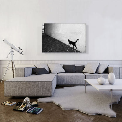 Black Graffiti Cat on White Wall
