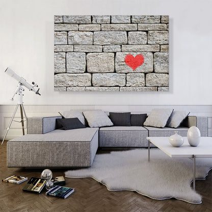 Red Graffiti Heart on Stone Wall