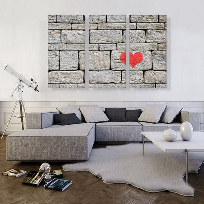 Red Graffiti Heart on Stone Wall
