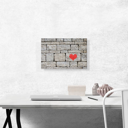 Red Graffiti Heart on Stone Wall