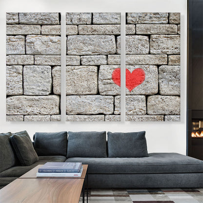 Red Graffiti Heart on Stone Wall