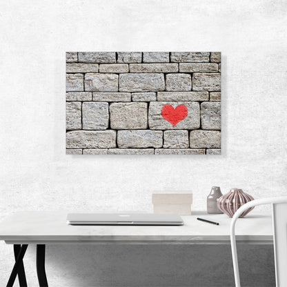 Red Graffiti Heart on Stone Wall