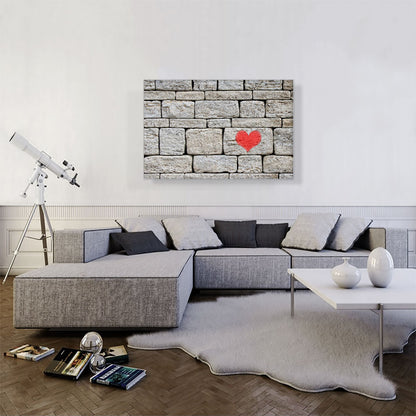 Red Graffiti Heart on Stone Wall