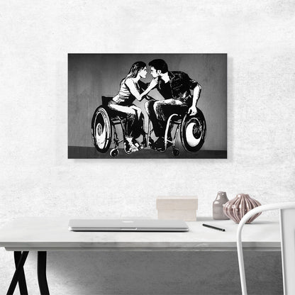 Man and Woman in Wheelchairs About to Kiss Graffiti