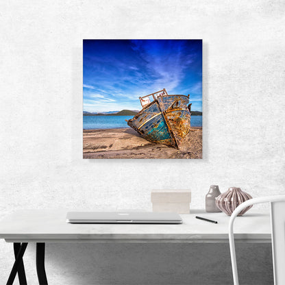 Boat On The Beach Home Decor Square