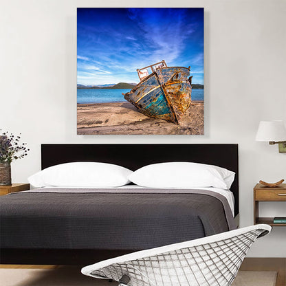 Boat On The Beach Home Decor Square