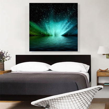 Sparkling Night Sky and Ocean Aurora Lights