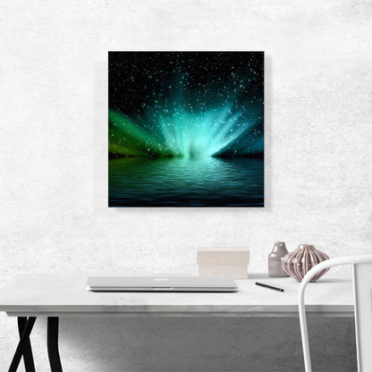 Sparkling Night Sky and Ocean Aurora Lights