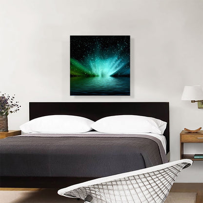 Sparkling Night Sky and Ocean Aurora Lights