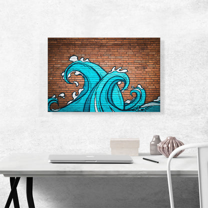 Two Waves on Brick Wall Graffiti