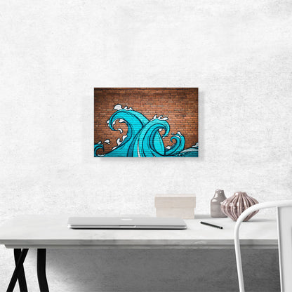 Two Waves on Brick Wall Graffiti