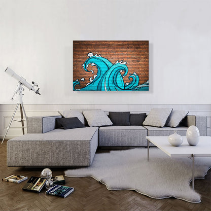 Two Waves on Brick Wall Graffiti