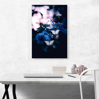 White Butterflies on Blue Flower