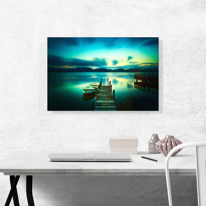 Wooden Pier Lake Tuscany Italy Green Sunset