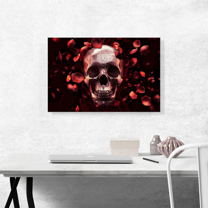 Artistic Skull Surrounded by Falling Rose Petals