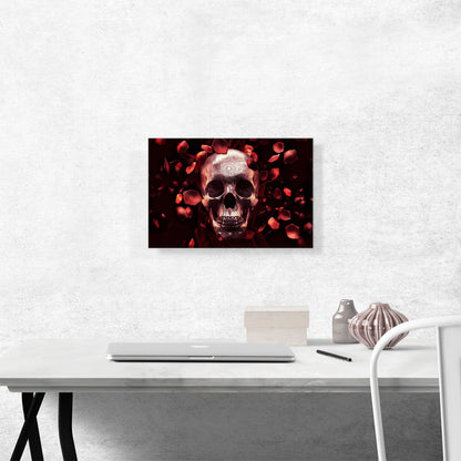 Artistic Skull Surrounded by Falling Rose Petals