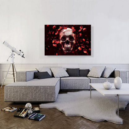 Artistic Skull Surrounded by Falling Rose Petals