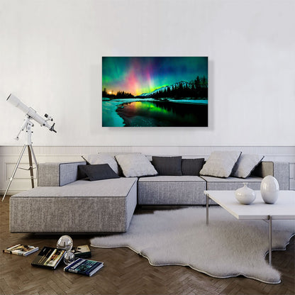 Aurora Lights Sky Above a Lake