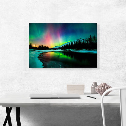 Aurora Lights Sky Above a Lake