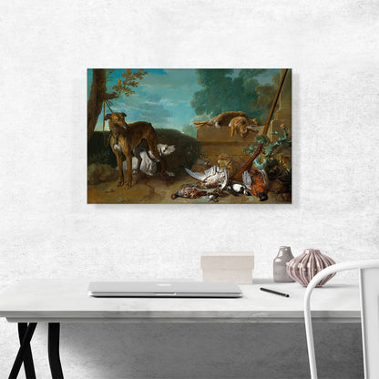 Two Hunting Dogs With Hares And Game Birds