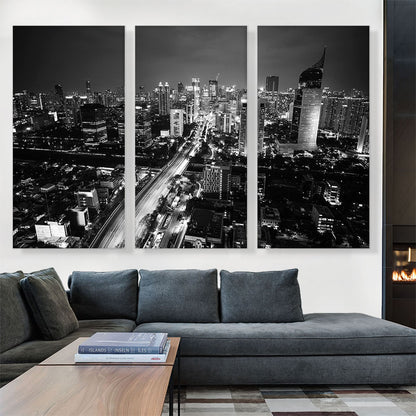 Jakarta Indonesia Black and White Skyline