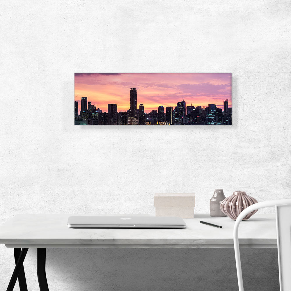 Manila Philippines Skyline Pink Sunset Panoramic