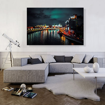 City Lights on the River in Moscow Russia