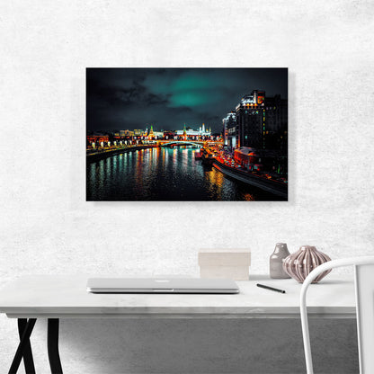 City Lights on the River in Moscow Russia