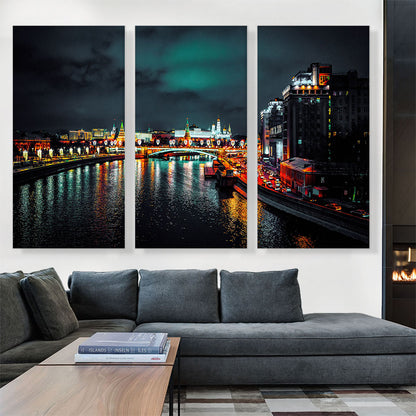 City Lights on the River in Moscow Russia
