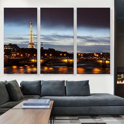 Paris France Eiffel Tower After Sunset
