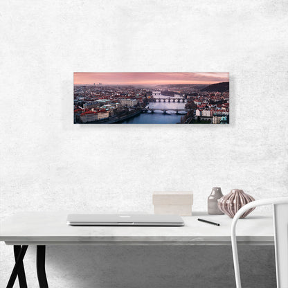 Prague Czech Republic Skyline Salmon Sunset Panoramic