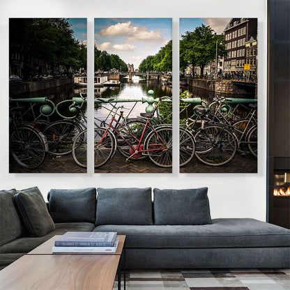 Bikes on a Bridge Canal of Amsterdam Netherlands