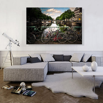 Bikes on a Bridge Canal of Amsterdam Netherlands