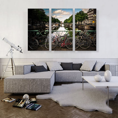 Bikes on a Bridge Canal of Amsterdam Netherlands
