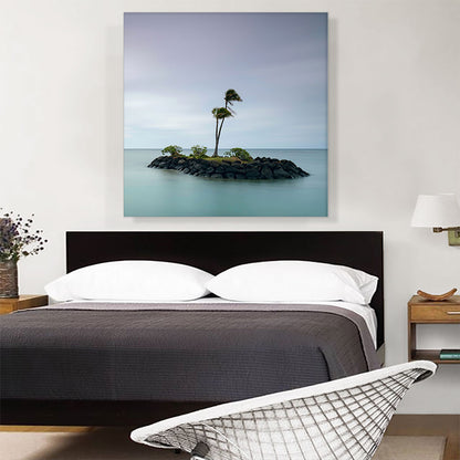 Tiny Island with Two Palm Trees in Honolulu Hawaii Square