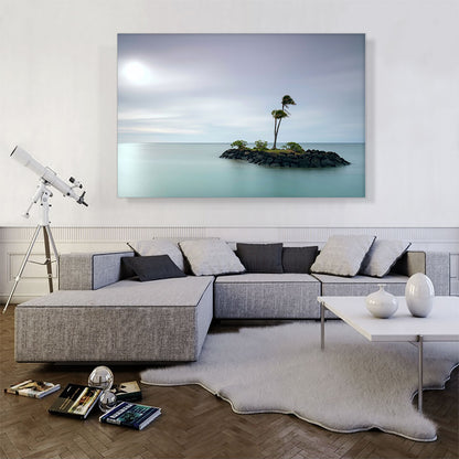 Tiny Island with Two Palm Trees in Honolulu Hawaii