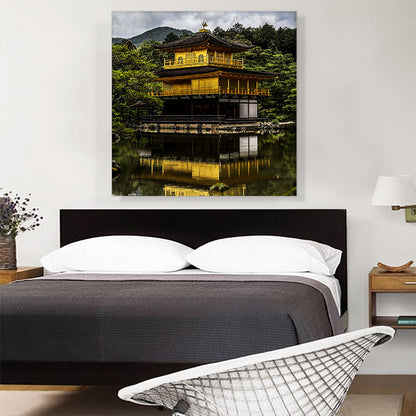 Yellow Temple on a Pond Kyoto Japan Square