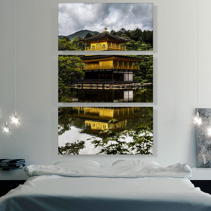 Yellow Temple on a Pond Kyoto Japan