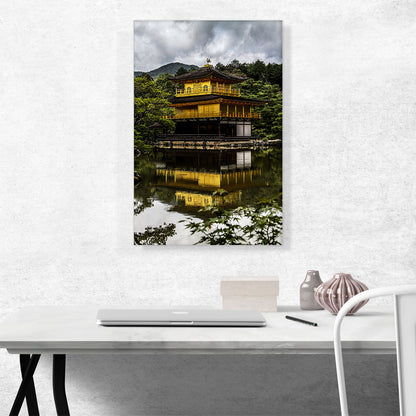 Yellow Temple on a Pond Kyoto Japan