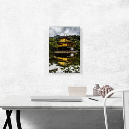 Yellow Temple on a Pond Kyoto Japan