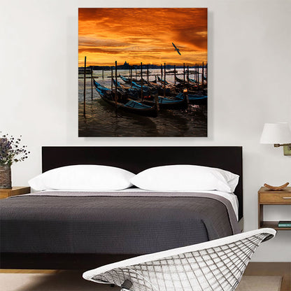Gondolas Under an Amber Sunset Venice Italy Square