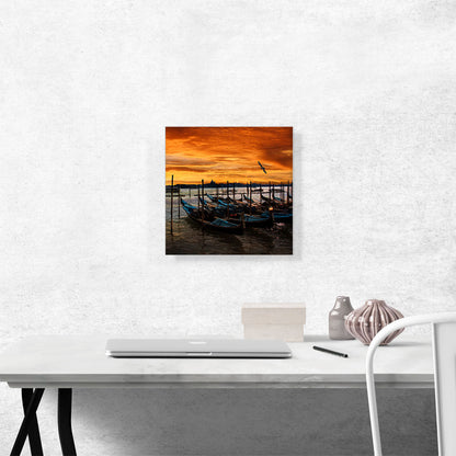 Gondolas Under an Amber Sunset Venice Italy Square