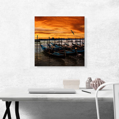 Gondolas Under an Amber Sunset Venice Italy Square