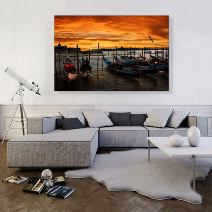 Gondolas Under an Amber Sunset Venice Italy